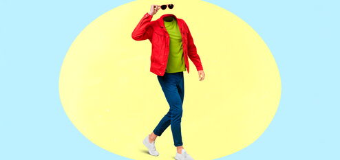 Kopfloser Mensch in Anzug mit Sonnenbrille – visuelle Metapher für Headless Commerce