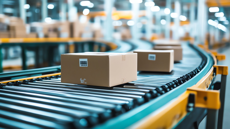 Packages on conveyor belt for efficient returns management with Microsoft Dynamics 365