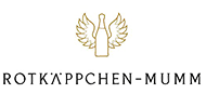 Rotkaeppchen-Mumm logo featuring stylized wine glass with gold wings and company name in capitals