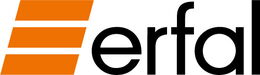 Erfal logo: three orange horizontal bars on left side with black lettering "erfal" to the right