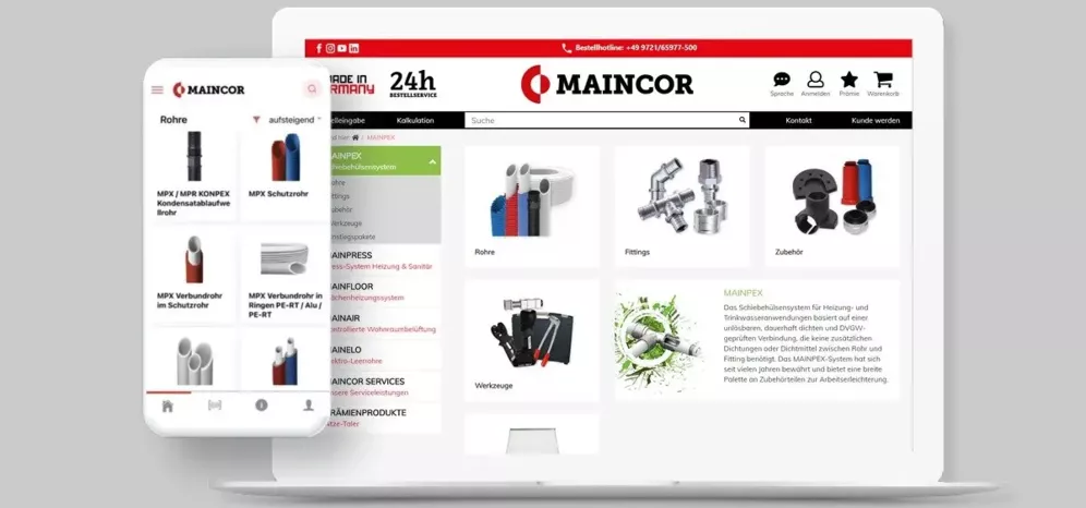 Maincor website on a laptop and on a mobile phone