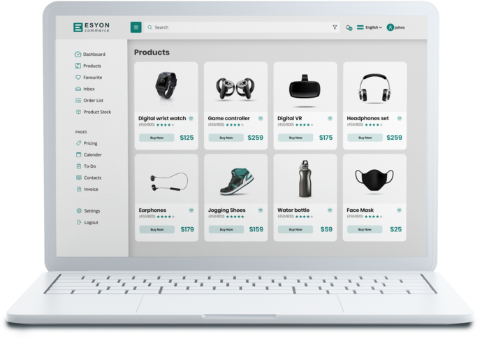 Laptop screen displaying the product overview on ESYON’s e-commerce platform.