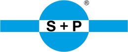 Schäfer und Peters logo: blue circle with white horizontal bar, featuring letters S + P in black